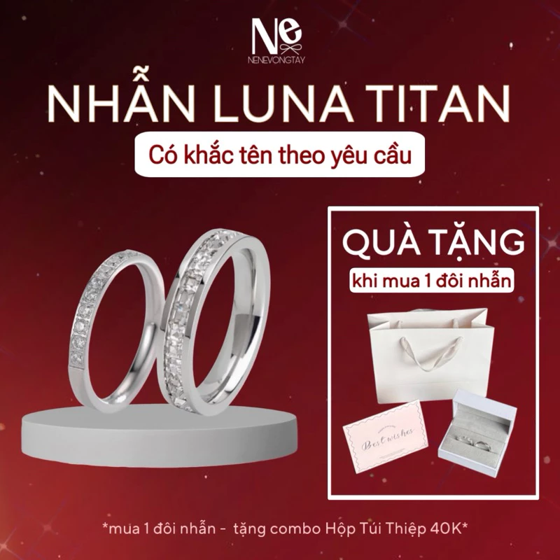 [CÓ SẴN] Nhẫn đôi Luna titan+Luna mini không rỉ - có khắc tên