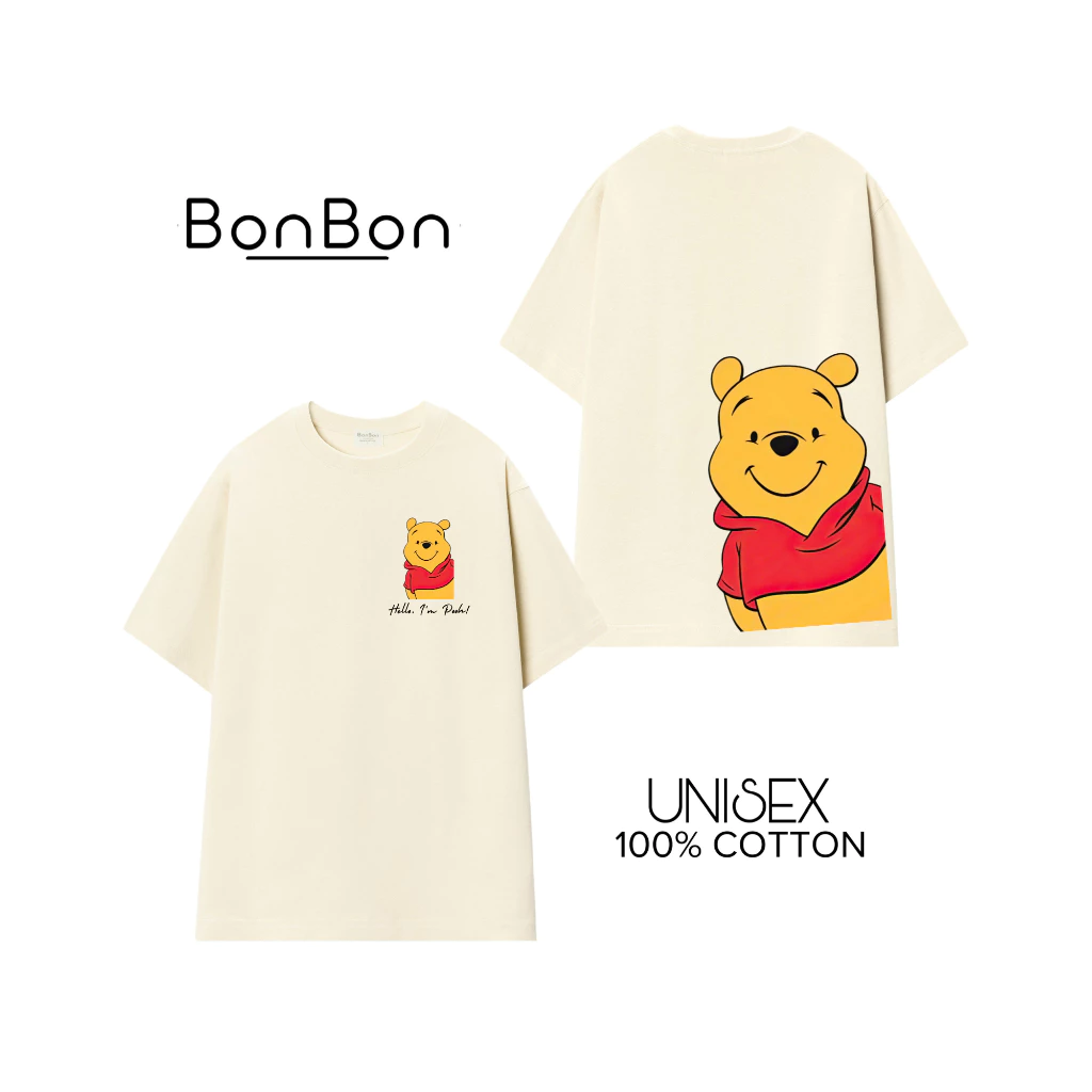 Áo thun Gấu Winnie The Pooh tay lỡ form rộng unisex 100% cotton co giãn - AH2550