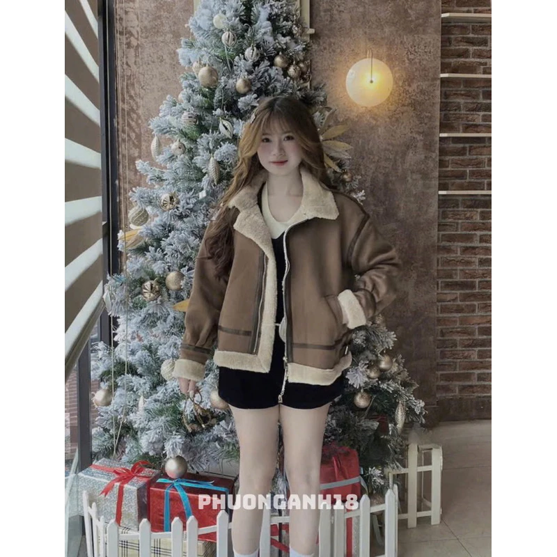 [Hàng có sẵn] Áo khoác da lộn lót lông dày dặn hàng QC 705