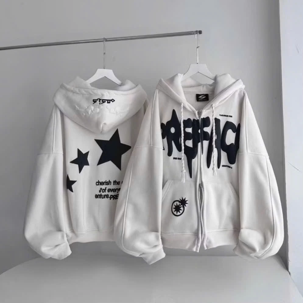 ÁO KHOÁC HOODIE NỈ NÓN RỘNG 2 LỚP VẢI CHÍNH DÂY KÉO PHAO 2 ĐẦU TAY ÁO PHỒNG TRẺ TRUNG MỚI MẼ CHỮ IN PREFACE NỔI BẬT
