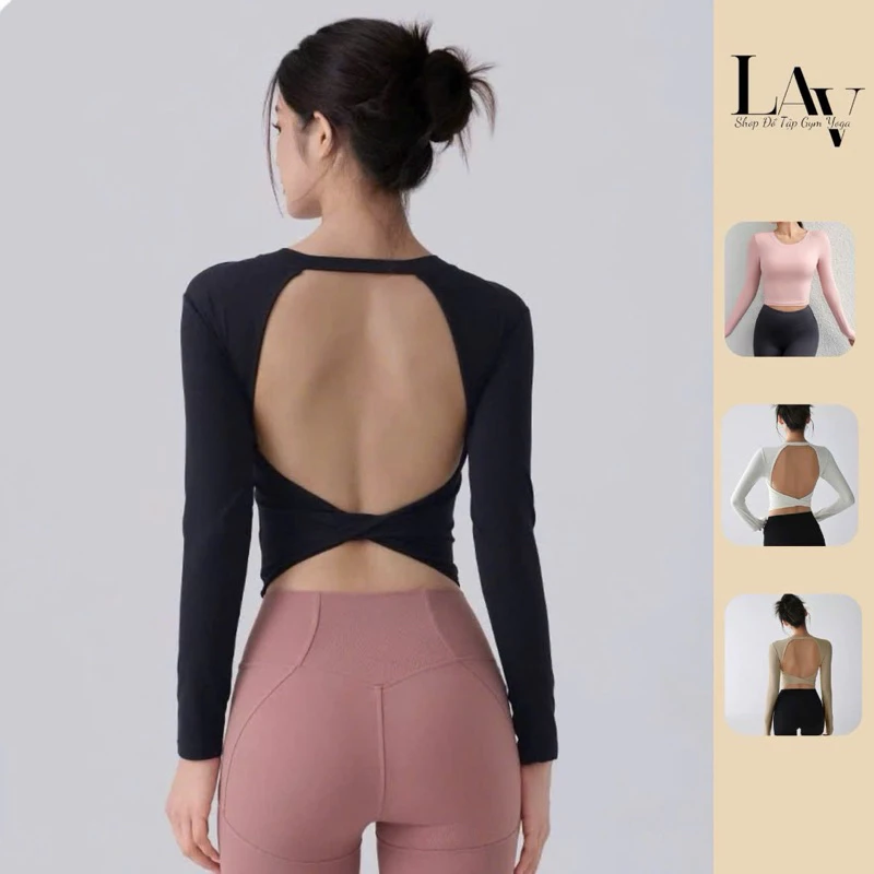 Áo dài tay tập gym, yoga, thể thao mút đệm liền áo, hở lưng tôn dáng - LAV Activewear/CX09