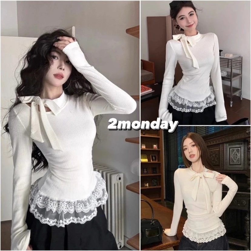 [HÀNG QC/ SẴN HÀNG] ÁO THUN NƠ DÀI TAY CỔ THẮT NƠ PHỐI VIỀN REN TIỂU THƯ SIÊU XINH A34