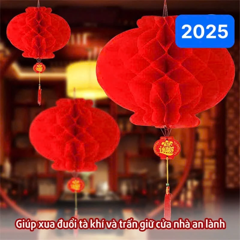 10 đèn lồng tổ ong đỏ nilon (ni lông) trang trí lễ tết, siêu thị, cửa hàng thế giới di động, lớp học, sân vườn