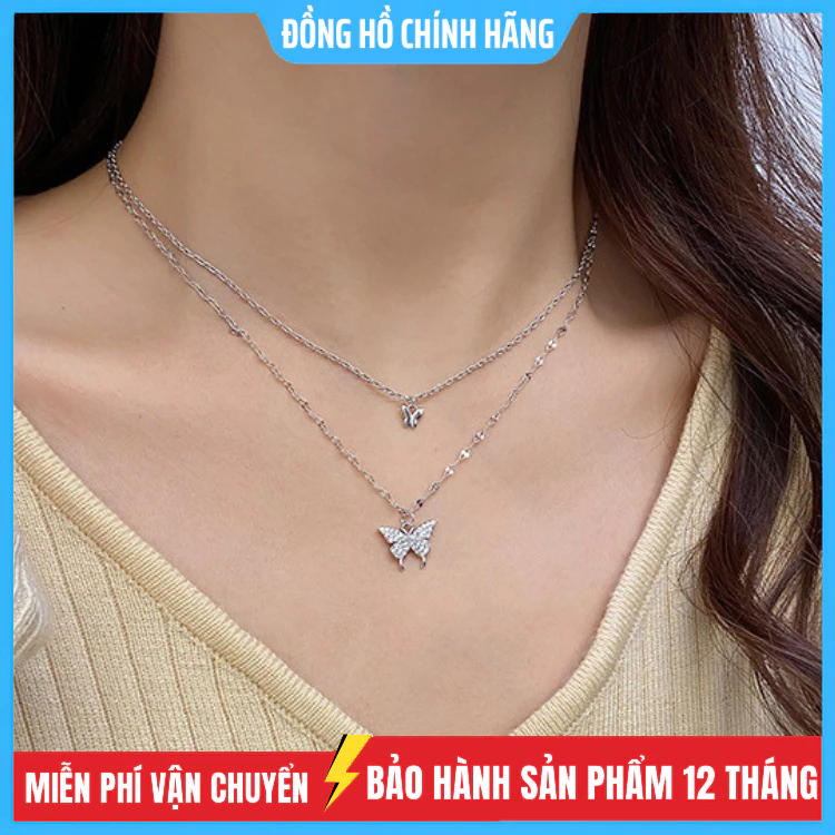 Vòng cổ 2 lớp mặt hình bươm bướm phong cách Hàn Quốc thời trang cho nữ