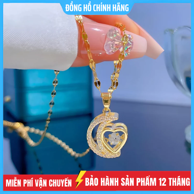 Dây Chuyền Hình Trăng Tim Vòng cổ nữ mạ vàng 18k hợp kim không rỉ