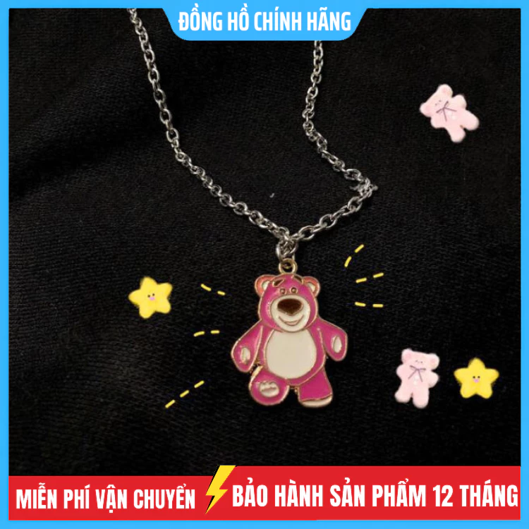 Dây Chuyền Thép Titan Mặt Gấu Dâu Tây Dễ Thương Thời Trang