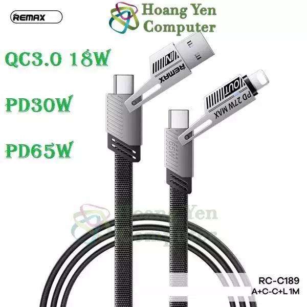 Cáp Sạc Đa Năng 4 IN 1 Remax RC-C189, Sạc nhanh QC3.0 PD27W PD65W - BH 6 Tháng Chính Hãng - Hoàng Yến Computer