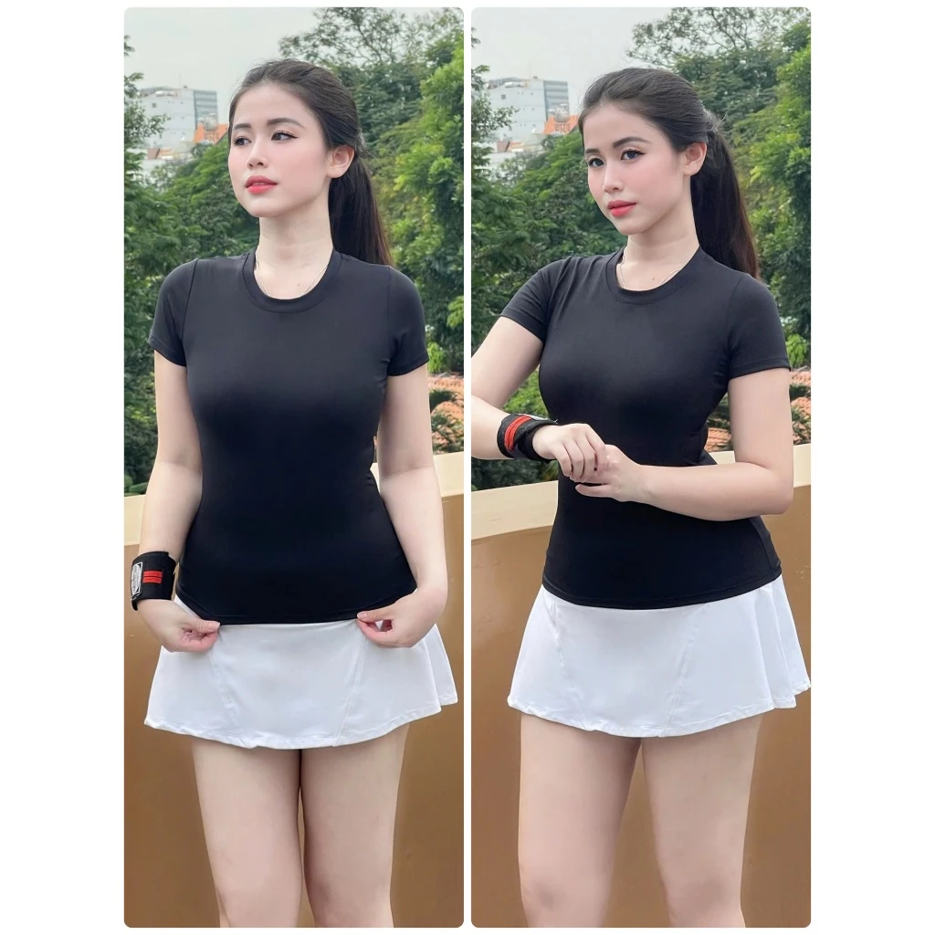 Áo Thun Cổ Tròn Body Chiết Eo Tôn Dáng Tập Gym, Yoga, Pickleball, Cầu Lông, Tennis [Không Kèm Váy]