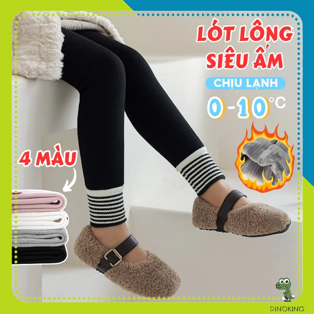 Quần legging lót lông bé gái DINOKING Quần len dài lót lông cừu dày cho bé cực ấm mùa đông ôm chân mềm mịn QD33 2 - 10T