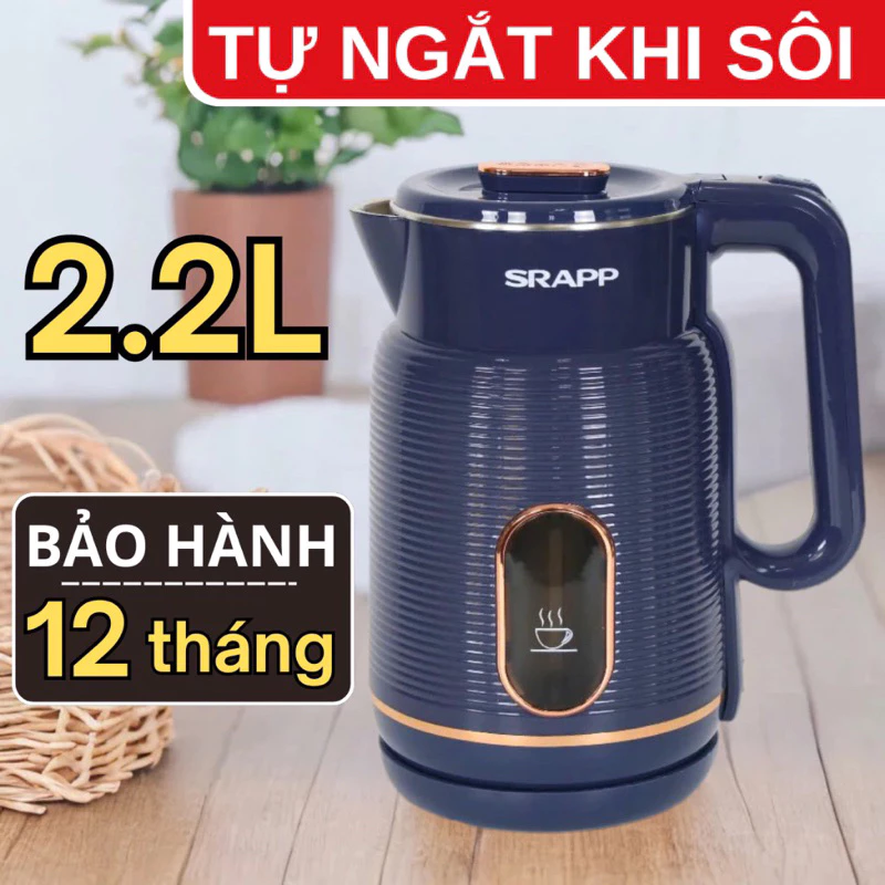 Ấm siêu tốc SARHP-SH688 cao cấp, bình đun nước công suất 1500W 2 lớp cách nhiệt bảo hành 12 tháng