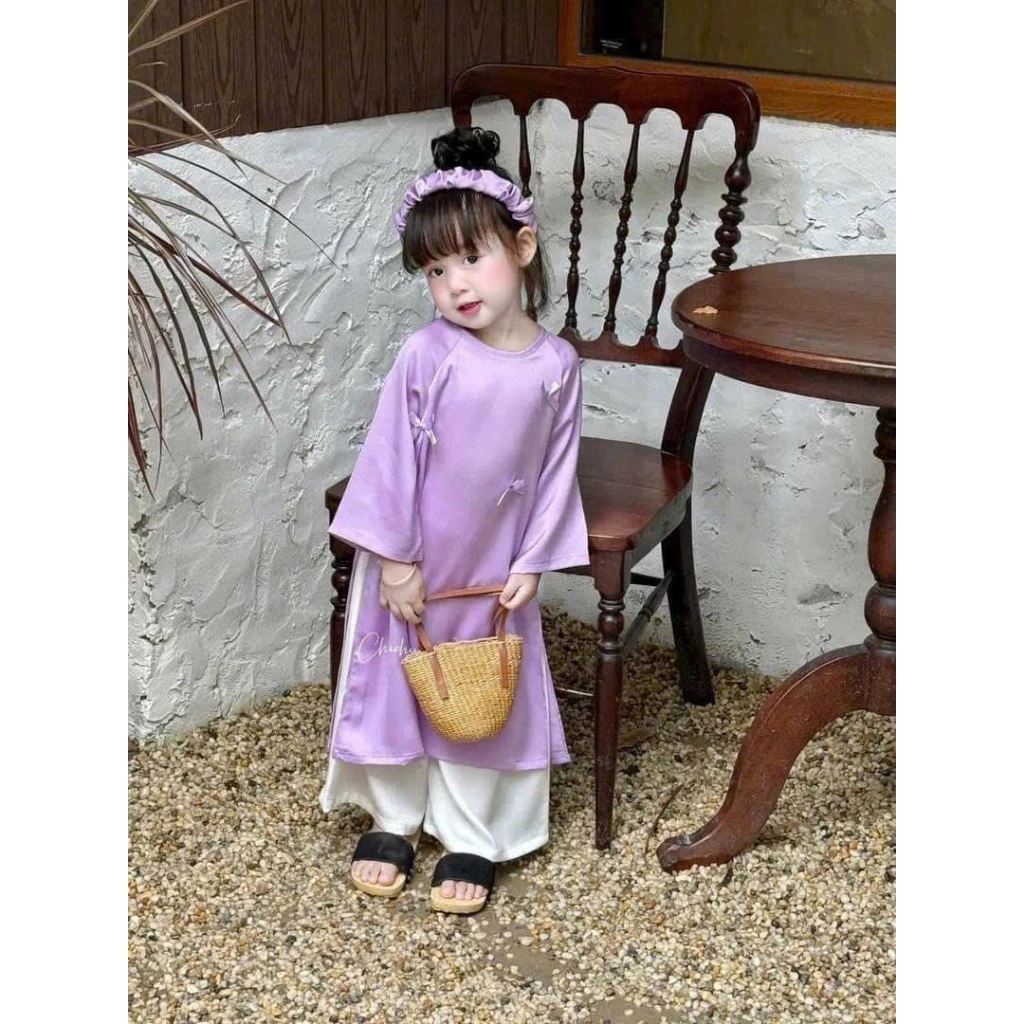 Áo dài bé gái , kèm mấn đội đầu xinh xắn cho bé 8-30kg