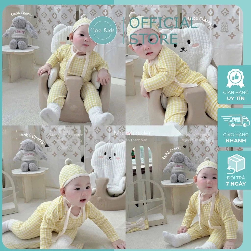 Bộ quần áo thu đông cho bé gái , homewear thu đông cho bé họa tiết kẻ caro chất liệu nỉ cotton hàng QCCC