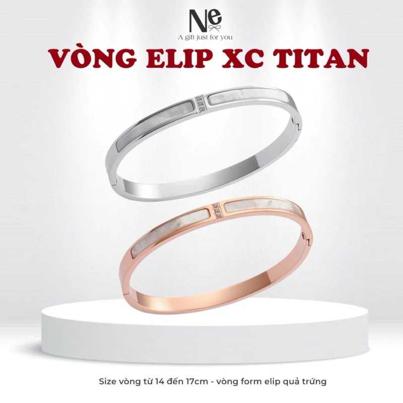 [Tặng Hộp] Vòng tay titan XC XACU màu bạc form Elip không đen rỉ - Titan Phụ Kiện cho nữ - form quả trứngg (không tròn)