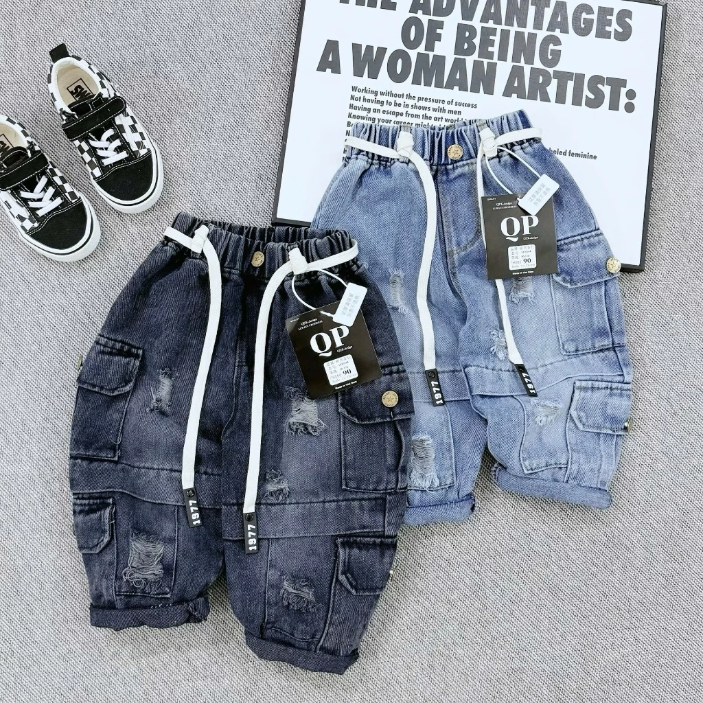Quần Jeans Dài Túi Hộp Cho Bé Trai Kèm Dây Đai Chubby Store - Quần Bò Bé Trai Từ 10-30Kg