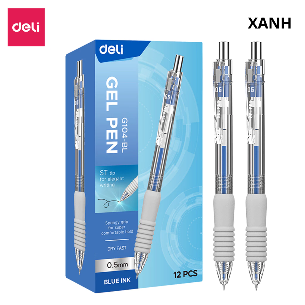 [ĐỆM XỐP] Bút Bi Nước Bút Gel Mực Bấm Deli Đệm Xốp 3 Màu Xanh/ Đen/ Đỏ Ngòi 0.5mm Cho Học Sinh Văn Phòng