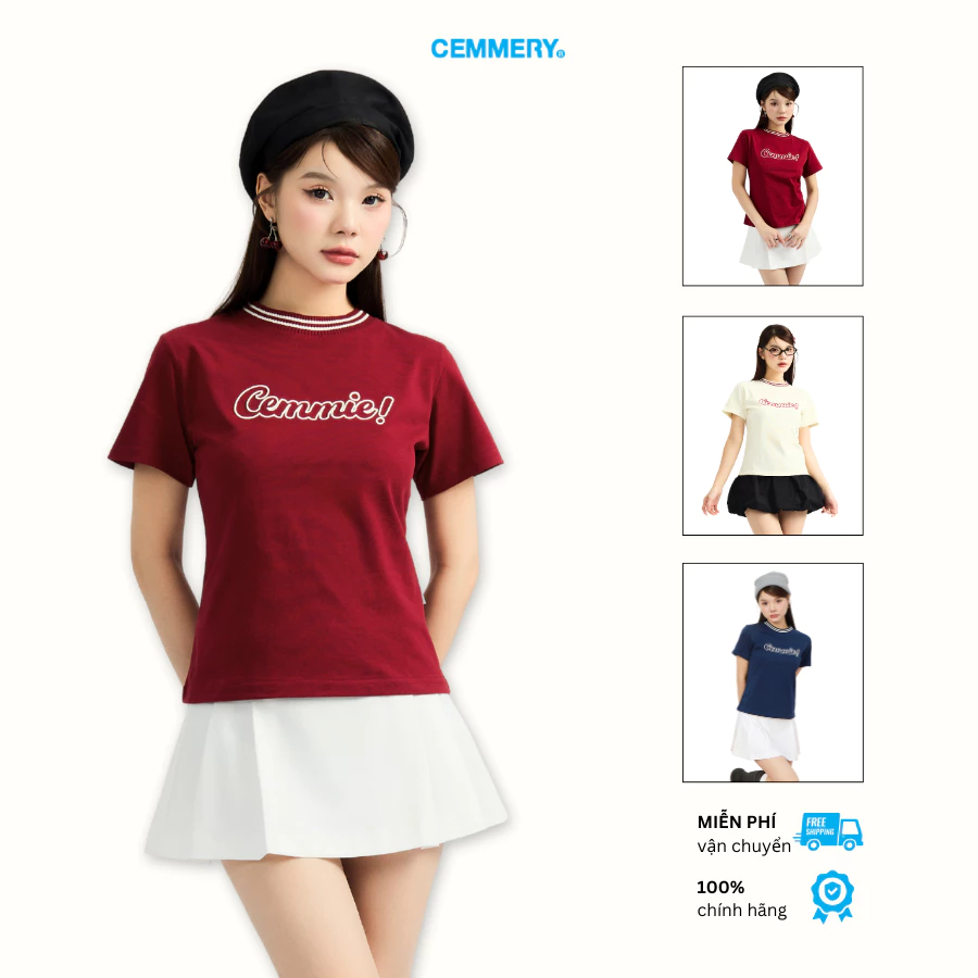 Áo Baby Tee CEMMERY Local Brand Chính Hãng Cemmie Baby Tee Vải Cotton 2 chiều Cổ Dệt Hình Thêu 3 Màu