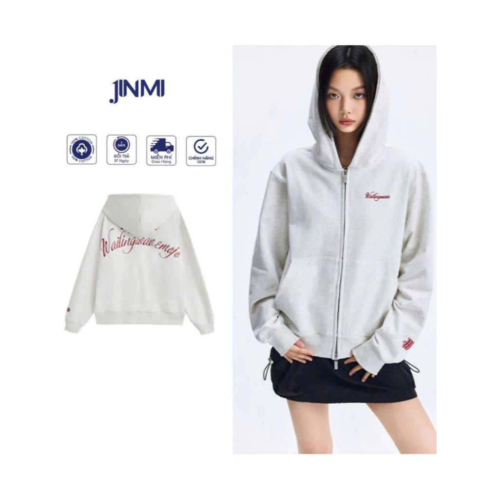 Áo Khoác Hoodie Zip Nam Nữ Jinmi Thêu chữ BUKURI Có Mũ Form Rộng Chất Liệu Nỉ Bông Cotton Dày Dặn