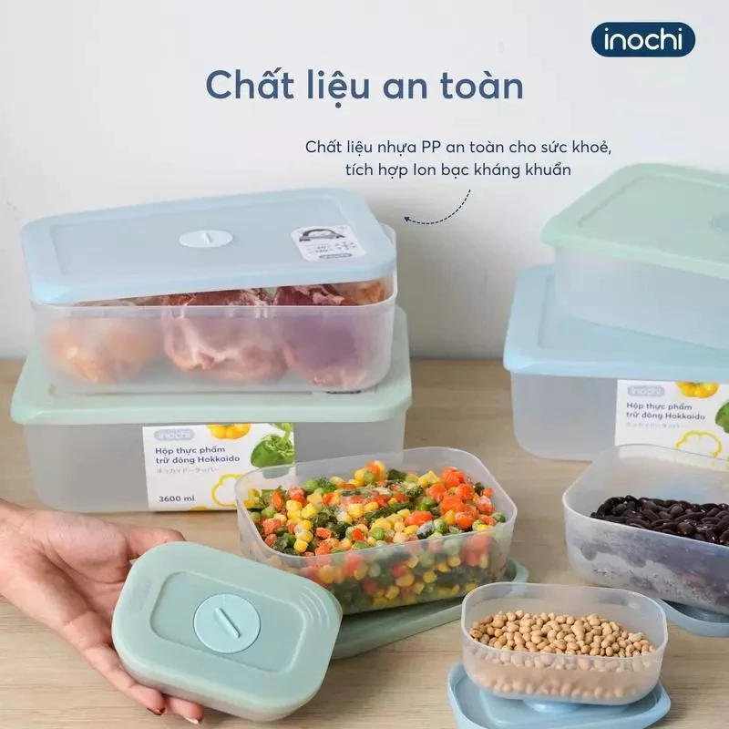 Bộ 7 hộp trữ đông Inochi, Bảo Quản Tươi Ngon, An toàn, nhiều kích cỡ, hộp thực phẩm, Chịu nhiệt tốt