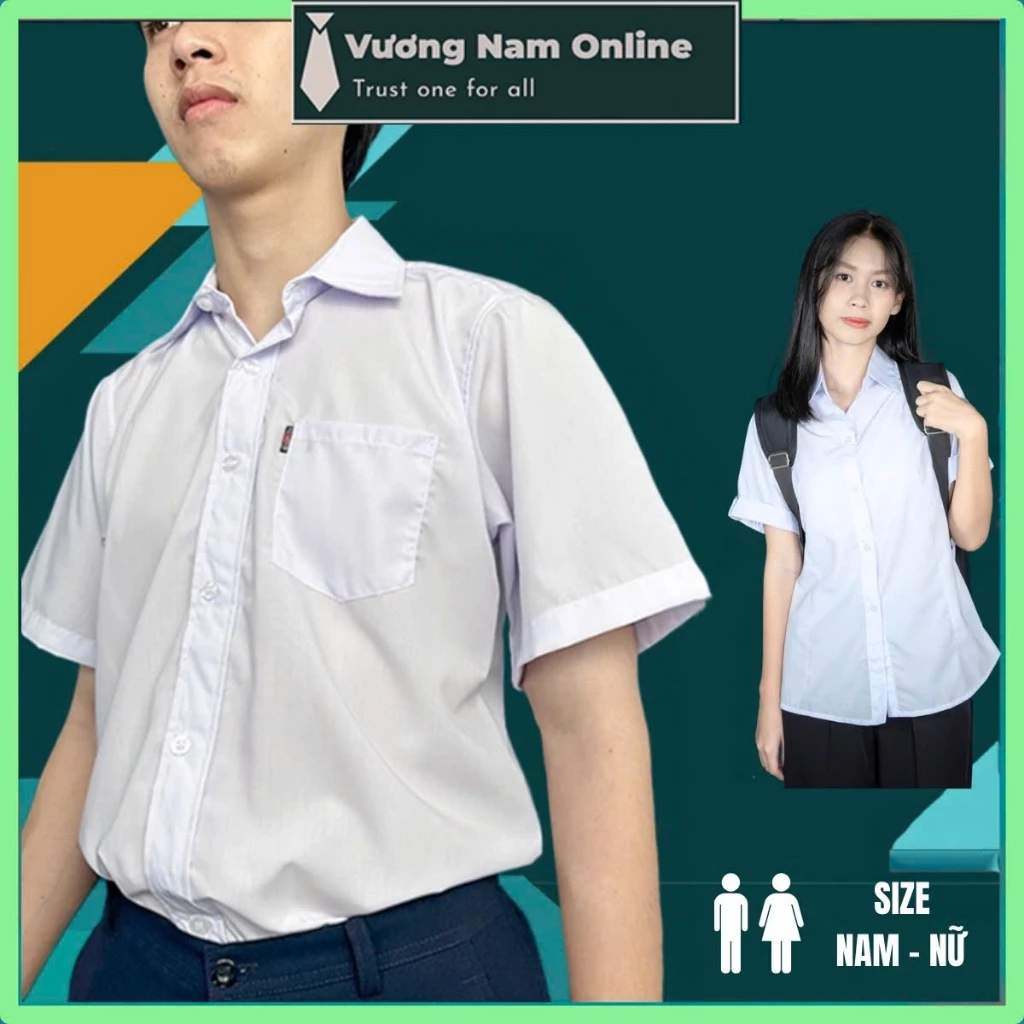 Áo trắng học sinh Nam Nữ tay ngắn và dài cấp 1 2 3 BIG SIZE vải kate hàng tiêu chuẩn vạc ngang VNO95