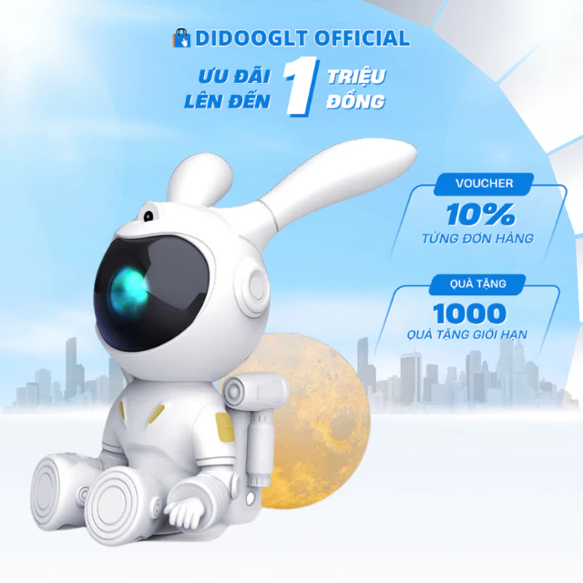 Đèn Phi Hành Gia Thỏ Didooglt Chiếu Sao Đèn Mặt Trăng Thỏ Phi Hành Gia Trang Trí Phòng Ngủ