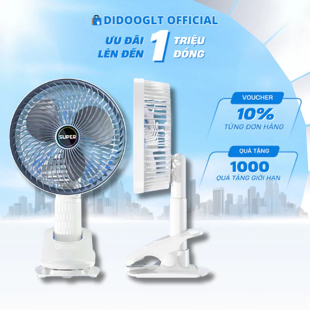 Quạt Tích Điện Để Bàn Super Gấp Gọn Didooglt 3 Tốc Độ Gió Siêu Mát Có Giá Đỡ Điện Thoại