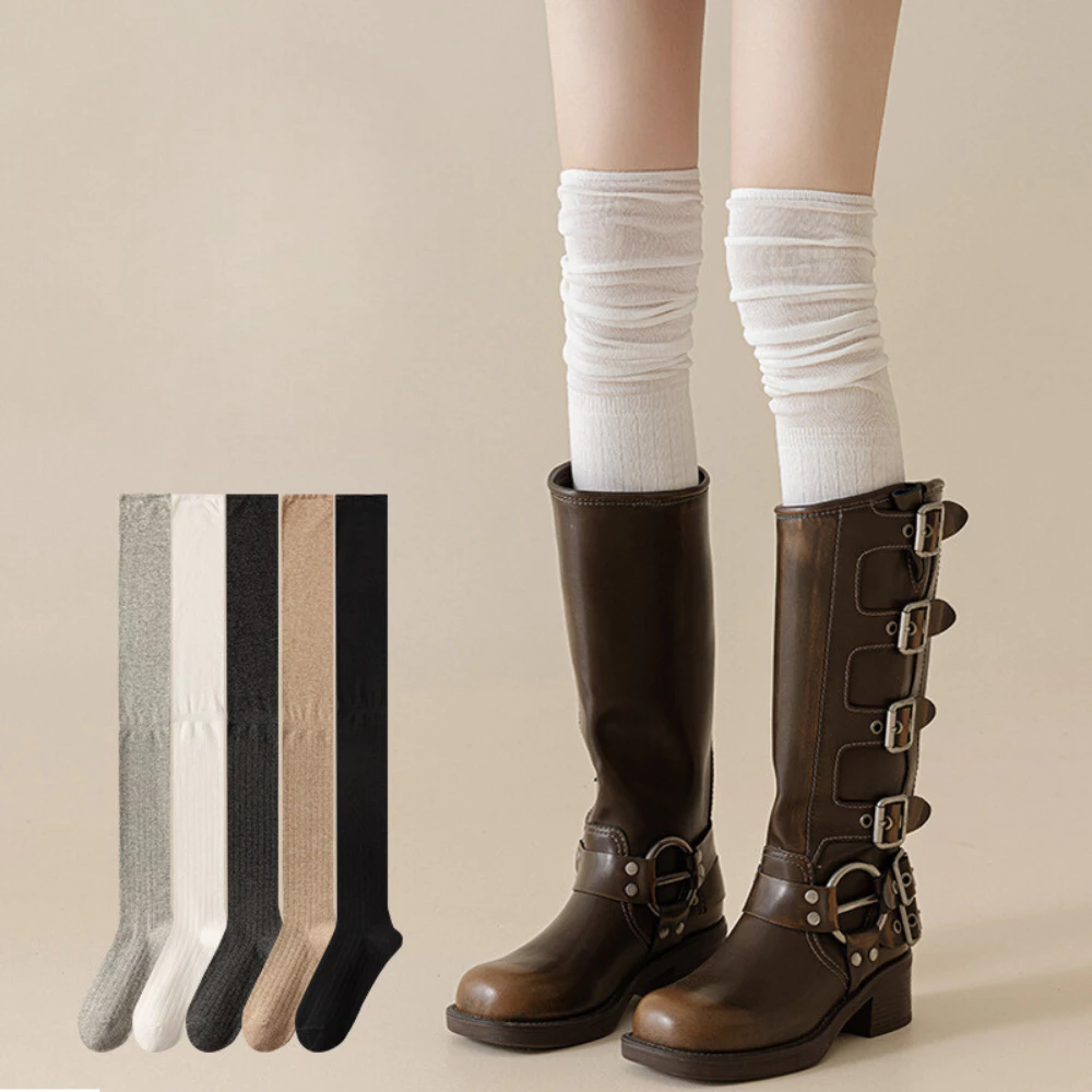 Tất vớ đùi dài qua đầu gối đi bốt cotton T290 Giữ Ấm Mùa Đông Họa Tiết Kẻ Sọc Phong Cách Preppy JK Cổ Điển Cho Nữ