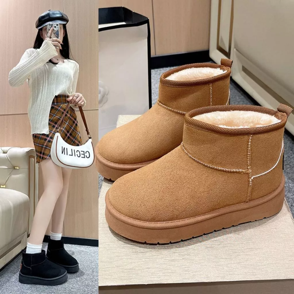 Giày sục lông nữ da lộn bông mềm mượt đế cao su độn 4cm phong cách retro [Lù store] - SL01