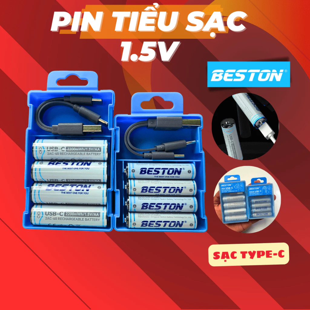 Pin AA và AAA sạc 1.5v tái sử dụng sạc nhanh tự ngắt khi đầy dung lượng lớn sạc pin bằng type-c