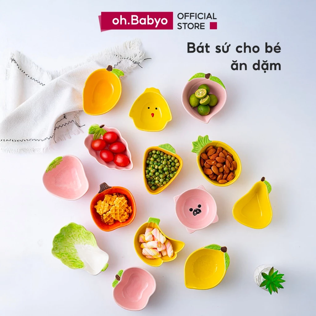Bát ăn dặm gốm sứ cao cấp cho bé ohBabyo Chén ăn dặm hình thú dễ thương an toàn đa dạng dung tích