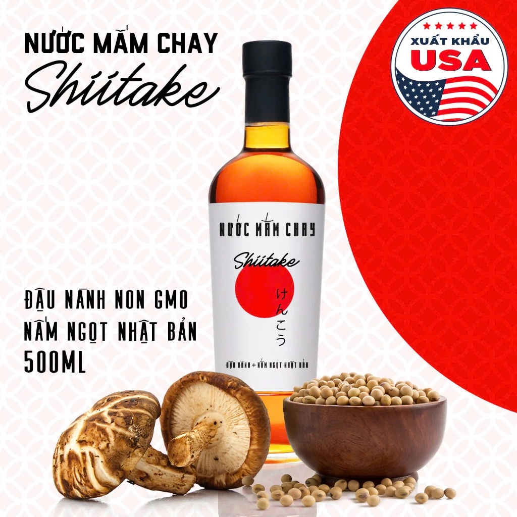 [Chai thủy tinh 500ml] Nước mắm chay cao cấp Shiitake nấm ngọt, đậu nành, thơm dứa Làng Chài Xưa