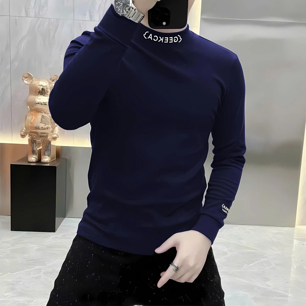 Áo Thun Dài Tay Thu Đông GECCEK Nam Cổ Tròn Chất Cotton Thấm Hút Co Giãn Thoải Mái 3 MÀU lựa chọn