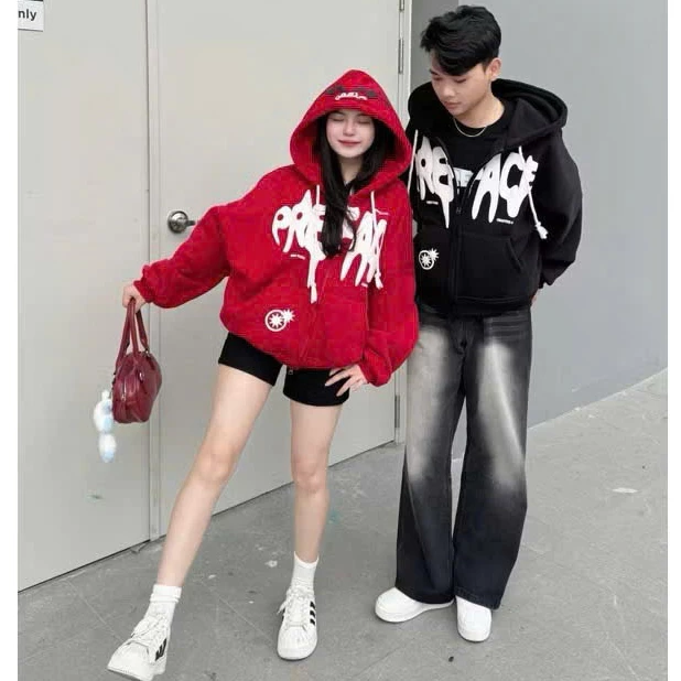 Áo Hoodie Zip Form Boxy In Nổi PREFACE vải nỉ dày dặn, Áo Khoác Cặp Đôi Unisex Phong Cách Năng Động Mới Nhất tp45