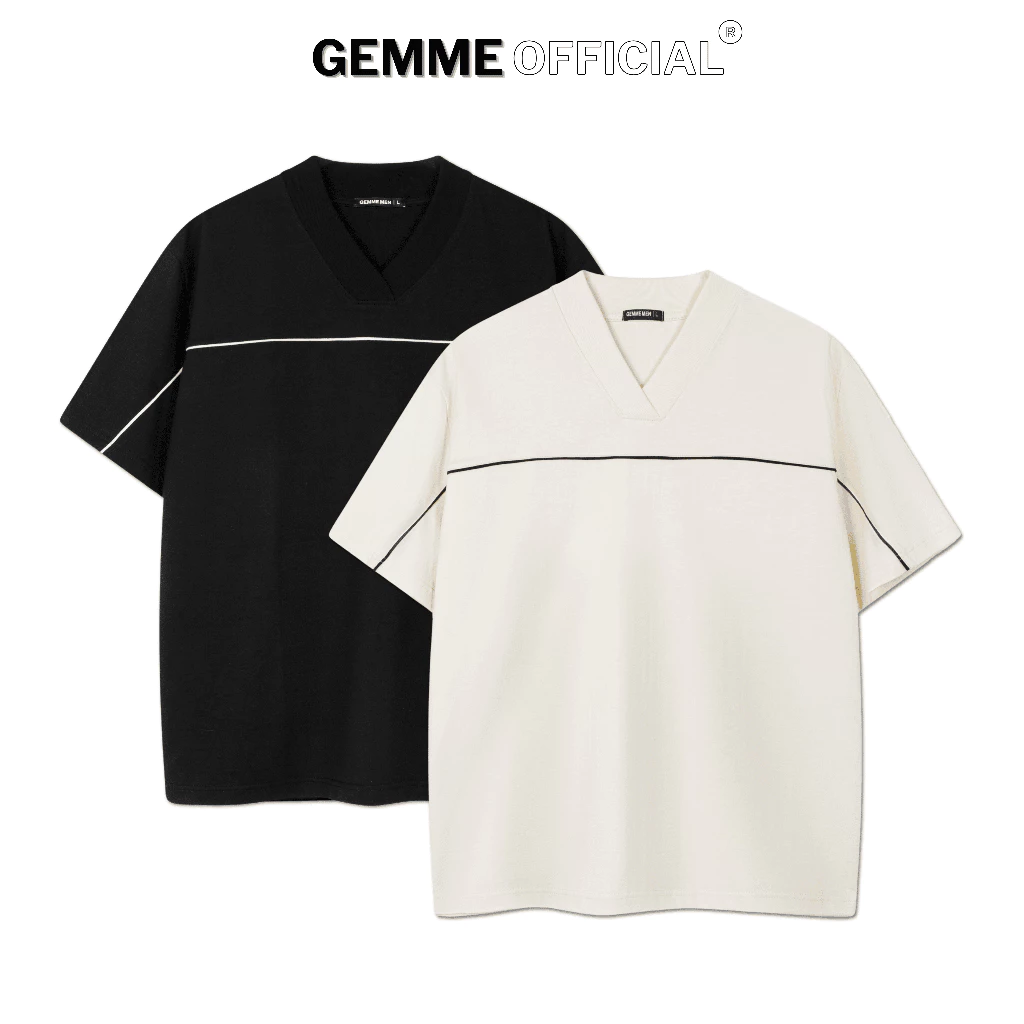 Áo thun trơn nam cotton Simple V phối viền big size GEMME MEN 55 - 150kg chuẩn form Unisex