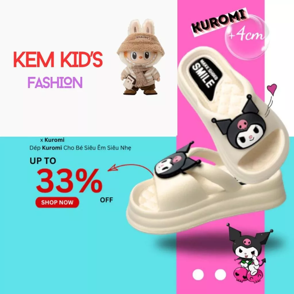 Dép Kuromi cho bé gái cực xinh size 24-35 . Nhiều màu lựa chọn . Mã KRM-HY-GT