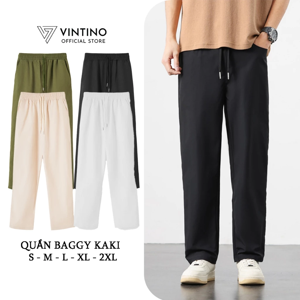 Quần Dài Baggy Kaki VINTINO Ống Suông Cạp Chun Unisex Nam Nữ Chuẩn Form QBK