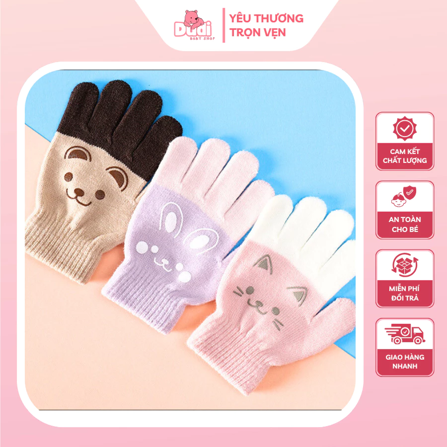 [4-6 TUỔI] Găng Tay Len Họa Tiết Hoạt Hình Dễ Thương Giữ Ấm Vào Mùa Đông - TT46-01