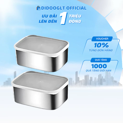 Hộp đựng thực phẩm tủ lạnh Didooglt bảo quản thực phẩm kèm nắp nhựa inox 304 xịn xò