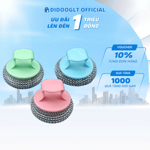 Cọ Xoong Nồi Búi Sắt Không Gỉ - Dụng Cụ Cọ Rửa Đa Năng Có Tay Cầm Tiện Lợi