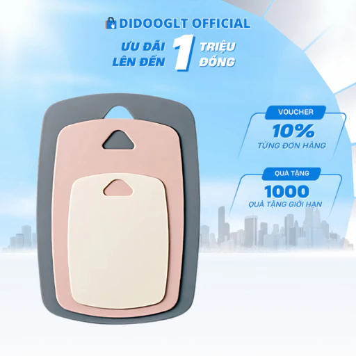 Bộ 3 Thớt Kháng Khuẩn Didooglt Chống Trơn Trượt Nhiều màu 3 kích cỡ
