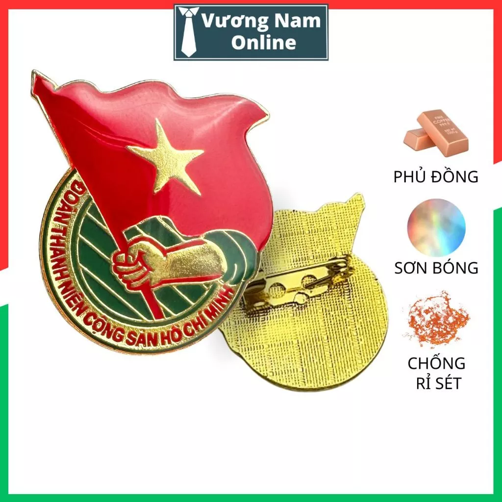 Huy hiệu đoàn thanh niên Việt Nam chất liệu mã đồng loại đẹp VNO145