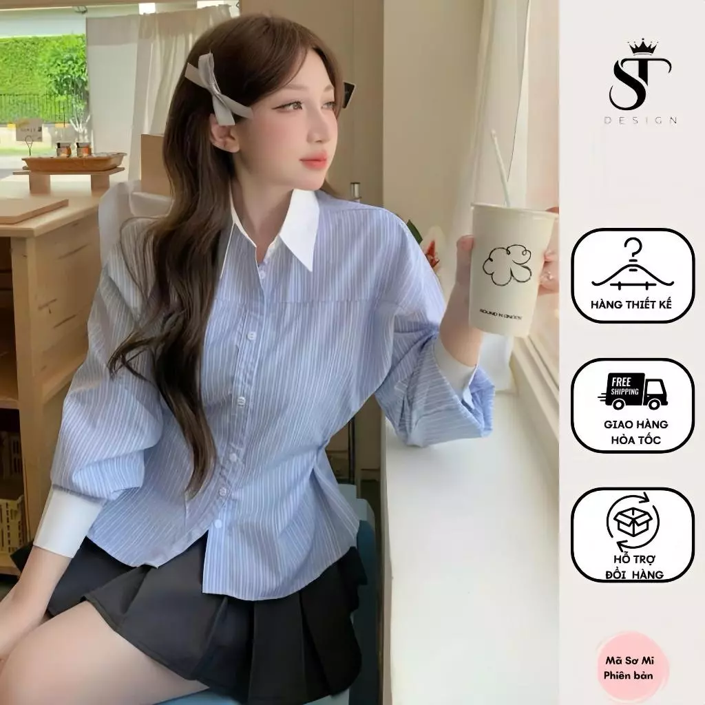 Áo sơ mi Phiên bản dài tay đai eo tiểu thư Phong cách cổ điển thời trang Pháp -ST Design- 10
