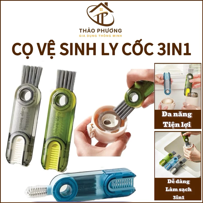 Cọ Vệ Sinh Ly Cốc 3in1, Cọ vệ sinh đa năng, dụng cụ vệ sinh cốc, bình nước xoay 360
