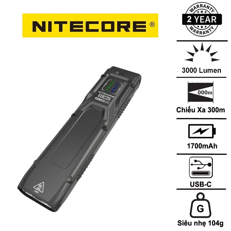 Đèn pin NITECORE EDC25 độ sáng 3000 lumen chiếu xa 300m pin dung lượng 1700mAh