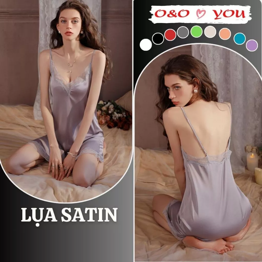 Đầm váy ngủ hai dây chất liệu lụa Satin, màu sắc trơn một màu, liền thân A16988 O&O thoáng mát