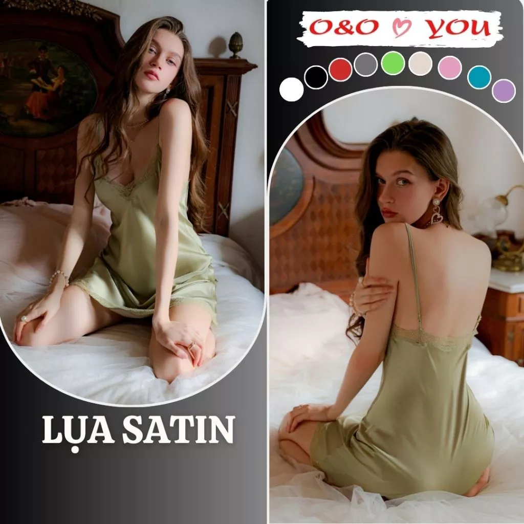 Váy ngủ lụa ren 2 dây hàng quảng châu cao cấp đầm mặc nhà quyến rũ A16988 O&O thoáng mát