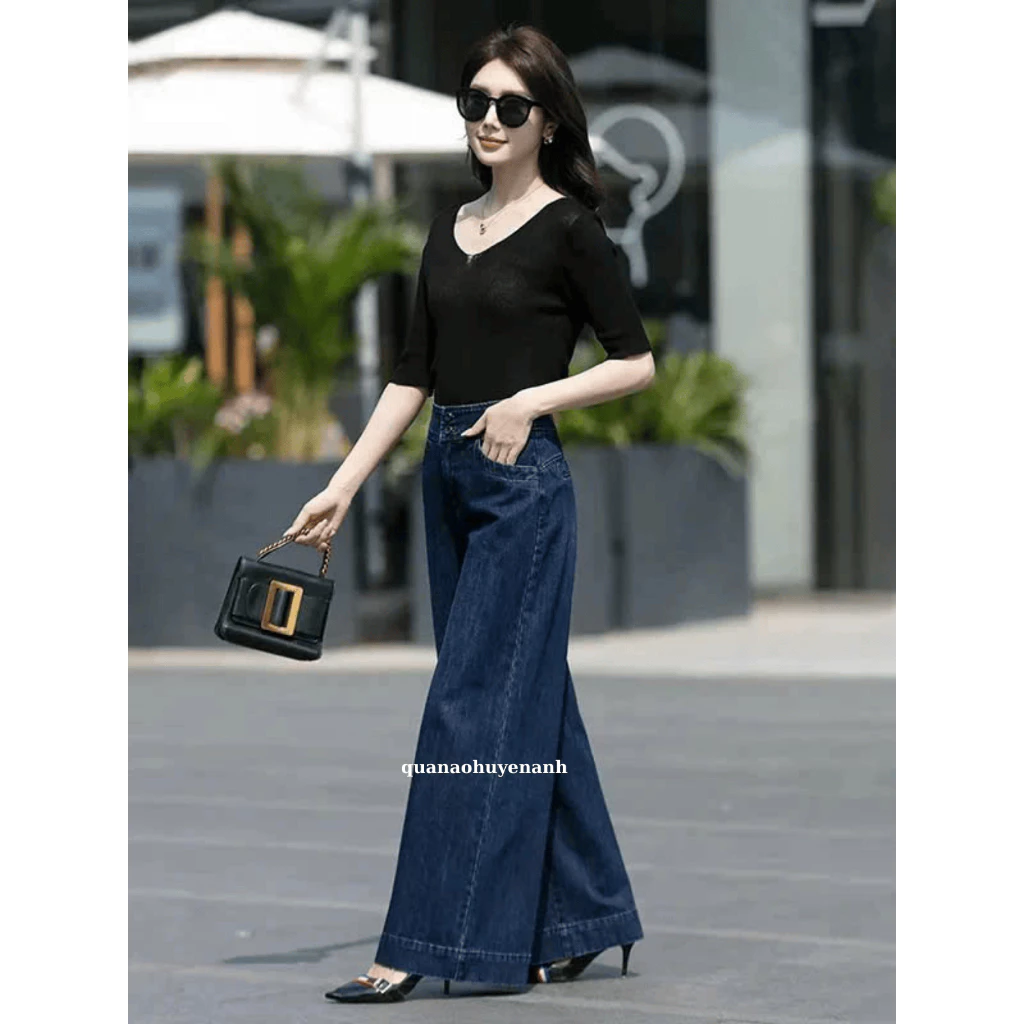 Quần jean bò dày ống rộng lưng cao dành cho nữ (M29) - quanaohuyenanh