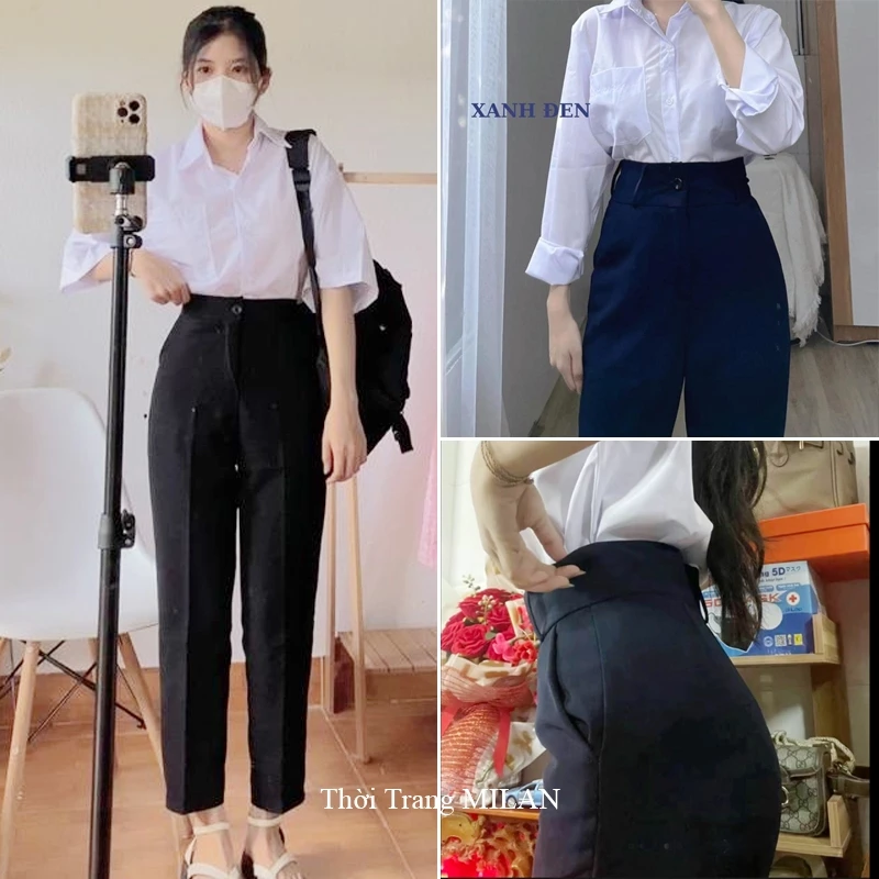 (DÀI 88-95-103CM)Quần tây đi học 1 nút lưng cao nữ dáng quần baggy nữ 2 nút học sinh đi học m50 m55 m60 m65 đáy cao