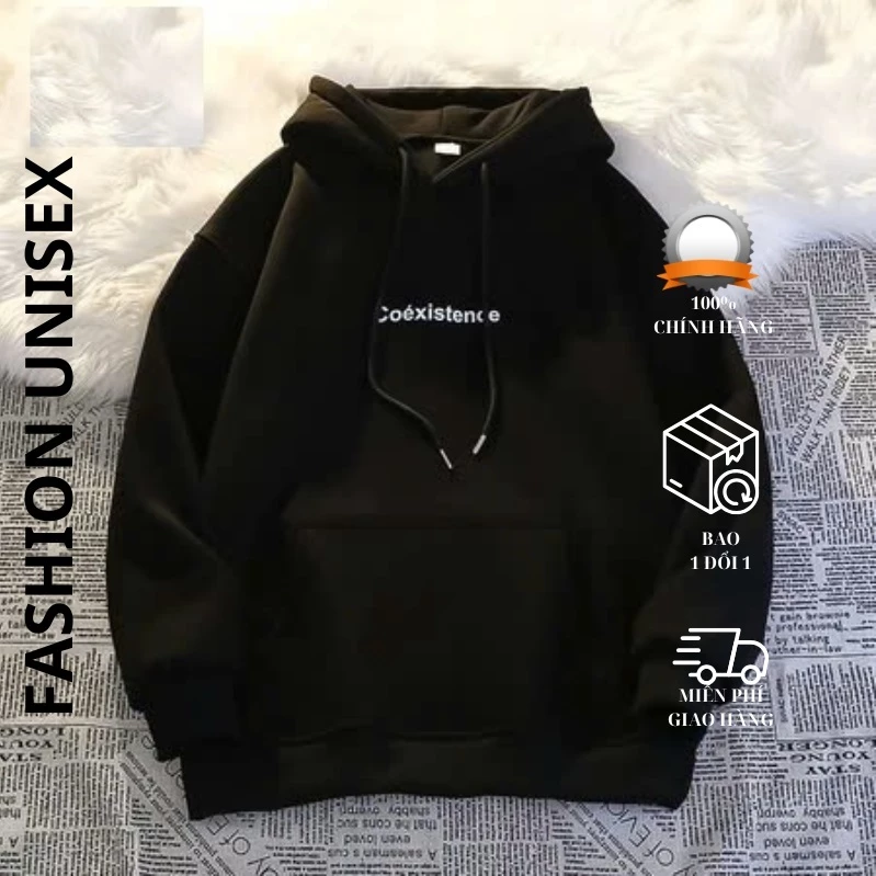 Áo hoodie form rộng unisex chất liệu nỉ bông họa tiết in chữ  nam nữ mặc đều đẹp
