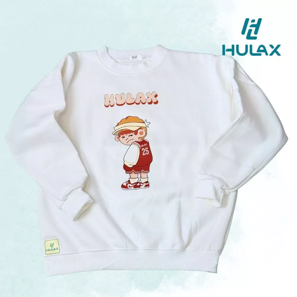 Áo Sweater Cotton Mịn Lót Nỉ Ép Oversize Hình Cậu Bé 𝙃𝙐𝙇𝘼𝙓