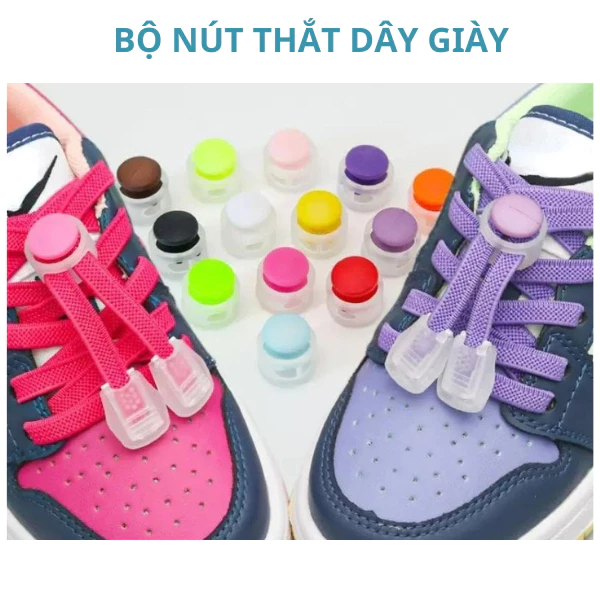 Bộ nút khóa, kẹp khóa dây giày lò xo 2 lỗ, không cần buộc dây giày người lớn và trẻ em - Faco
